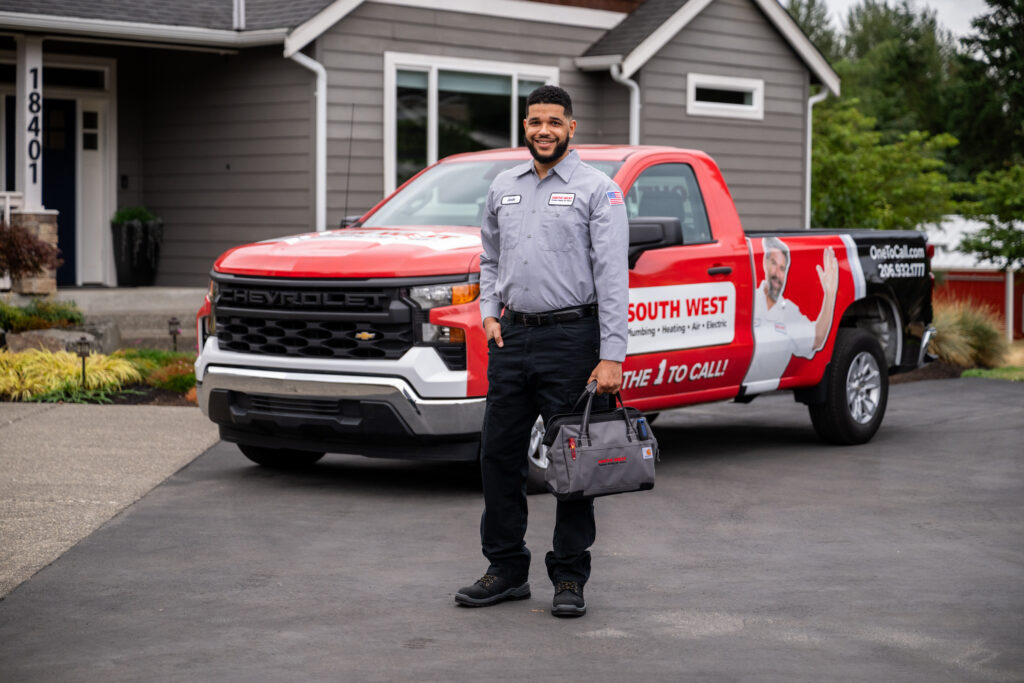 South West plumber arriving to the customers home.